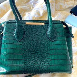 Green croc print leather bag